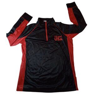 Team USA Track Pullover Jacket Large Black Red Quarter Zip RN144963 Vintage Y2K